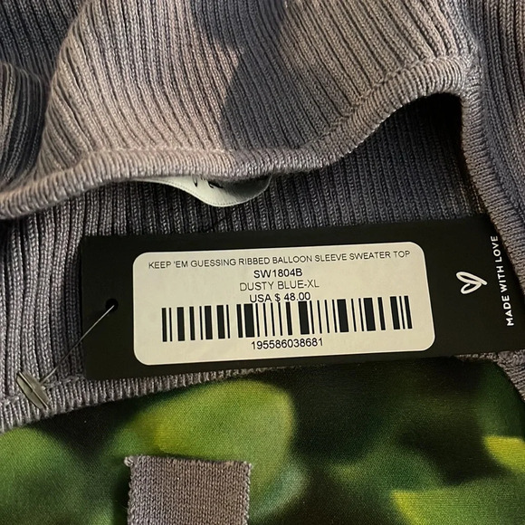 LULUS Keep Em Guessing Balloon Sleeve Rib Top, Dusty Blue, XL, NWT - Picture 11 of 11